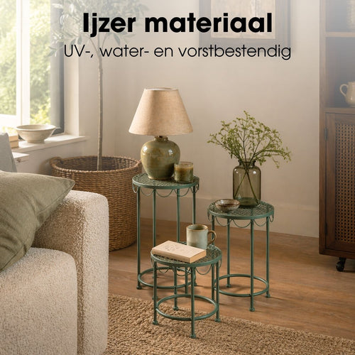 Mica Decorations Marseille Plantenrek Plantentafel Set van 3 - Plantenstandaard met Drie Hoogtes - Plantentafeltje voor Binnen en Buiten - Open