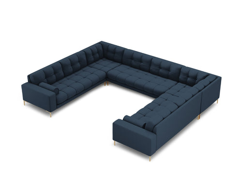 Cosmopolitan Design Panoramische bank Bali 9-zits, structurele stof, blauw - 256x327x75cm