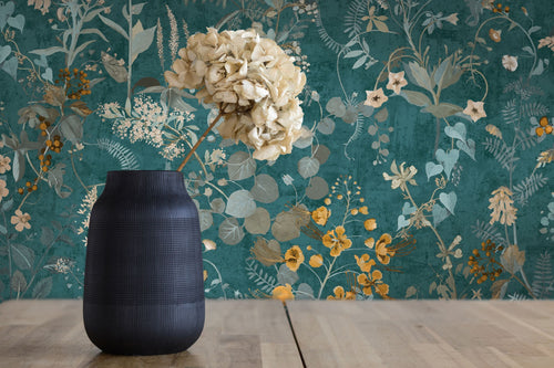 A.S. Création behang bloemen petrolblauw, blauw, geel en groen - 53 cm x 10.05 m - AS-388253 - vtwonen shop