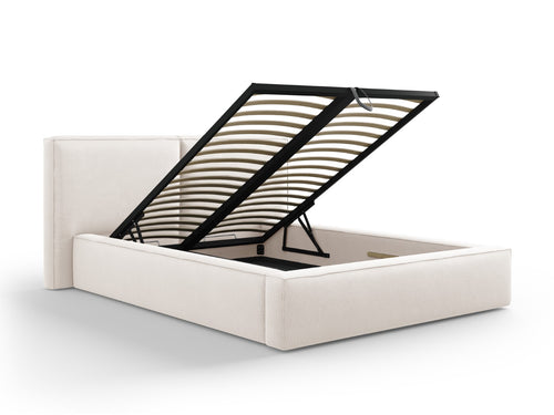 Cosmopolitan Design Opbergbed met dubbel hoofdbord Arendal 140x200cm, structurele stof, lichtbeige - 228x194x97.5cm