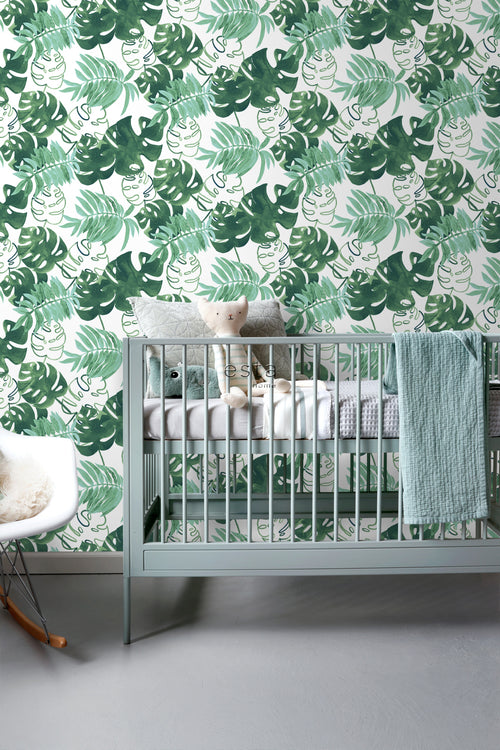 ESTAhome behang geschilderde tropische jungle bladeren smaragdgroen - 53 cm x 10.05 m - 138886