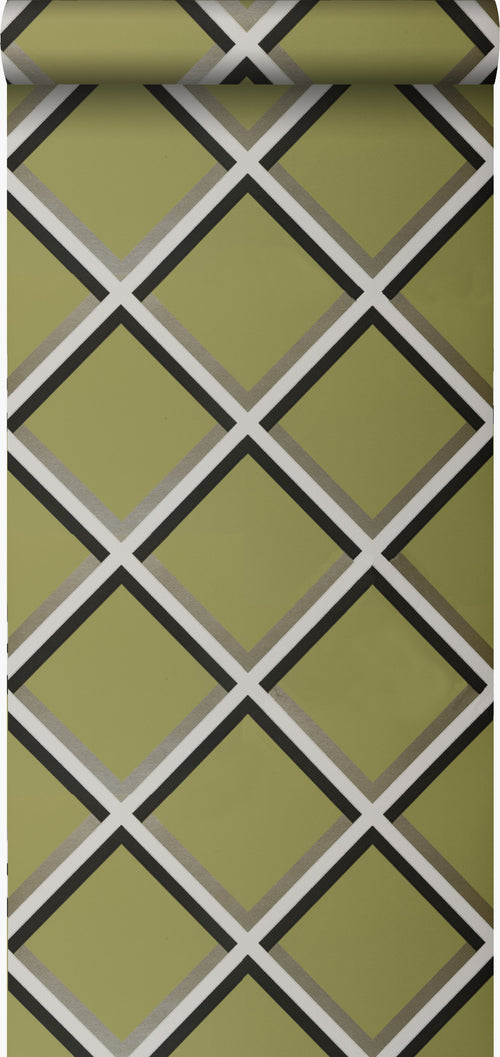 Origin Wallcoverings behang geometrische vormen olijfgroen - 52 cm x 10,05 m - 307125 - vtwonen shop