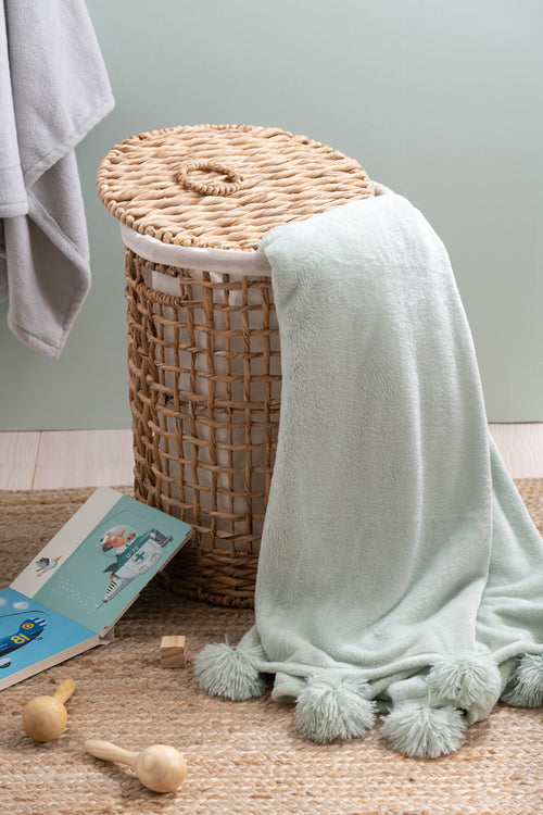 J-Line plaid Pompom - polyester - lichtgroen - 170 x 130 cm