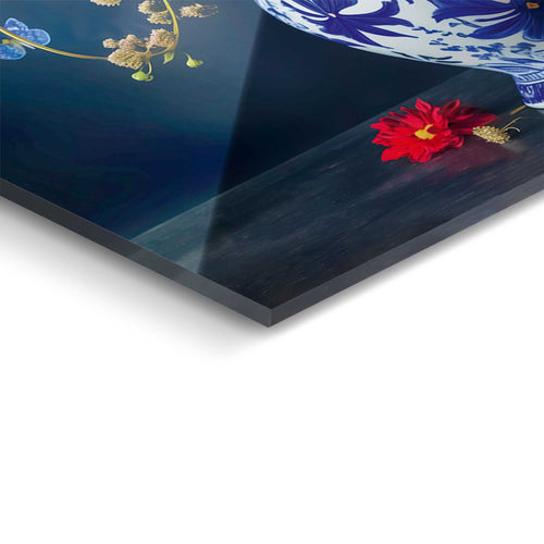 Reinders Delft Blue Field Bouquet glasschilderij -  meerkleurig/multi color - woonkamer - 116x78cm