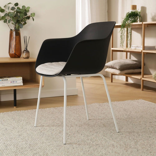 Nolon Nora-Liz Eetkamerstoel Zwart - Beige Kussen - Witte Poten - vtwonen shop