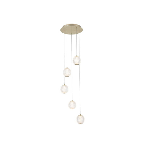 Searchlight Allure 5-lichts cluster licht-druppel plafond hanglamp satijn messing & helder acryl