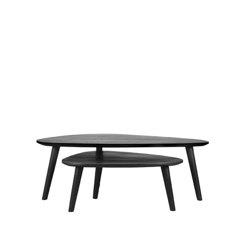 LABEL51 Salontafel Rock - Zwart Mangohout - Set Van 2 - 64x64x40cm