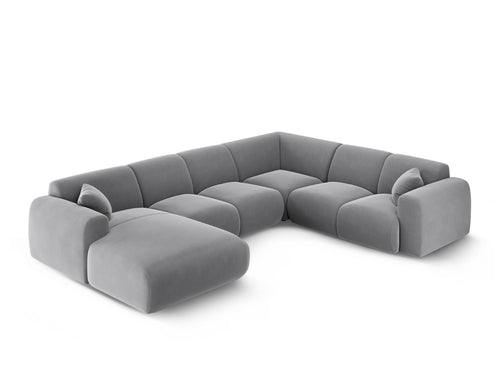 Cosmopolitan Design Panoramische hoekbank rechts Nolio 6-zits, flueel lichtgrijs - 252x342x72cm