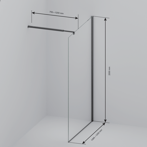 LOMAZOO douchewand Lima - inloopdouche - anti kalk nano coating - helder glas - 8 mm - zwart - 120 x 200 cm