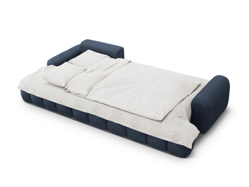 Cosmopolitan Design Uitklapbare hoekbank links met opbergdoos Linz 3-zits, structurele stof donkerblauw - 142x275x84cm