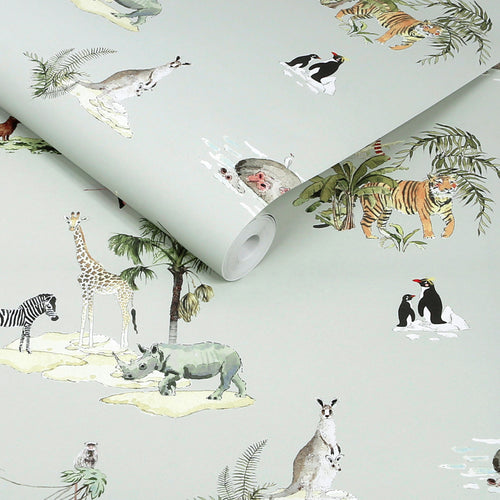 Sophie Allport Vliesbehang Kinderkamer - Animals of the World Misty Blue