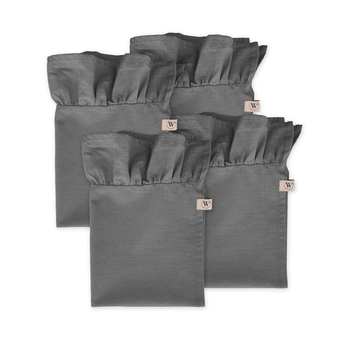 Walra - Servet Set Lovely Linen Ruffles - 4x 40x40 cm - Antraciet