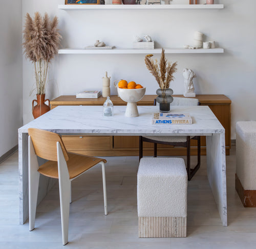 Eettafel met wit marmer effect in melamine 160 cm ALBERTA - vtwonen shop