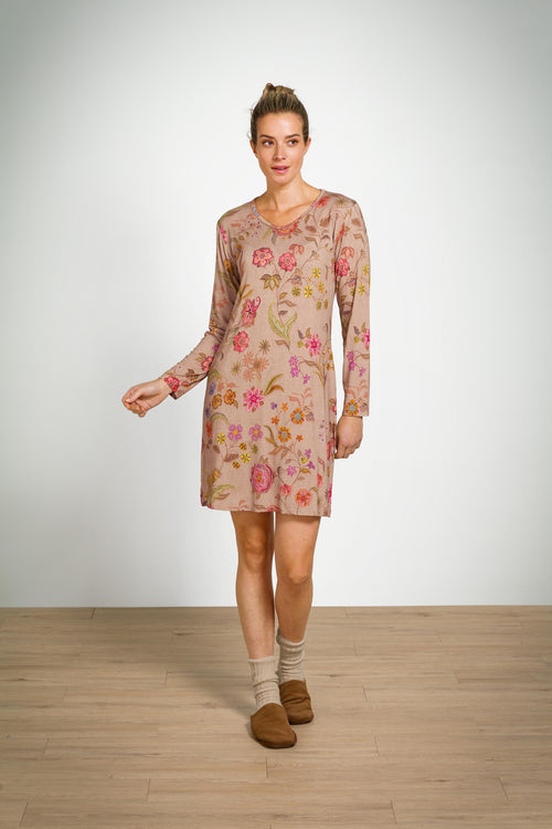 Pip Studio - Dana Nachthemd Lange Mouw Dames - Coco Flower - Zand - M - vtwonen shop