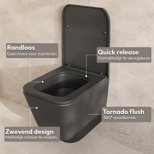 LOMAZOO hangtoilet Linea - vierkant - zwart