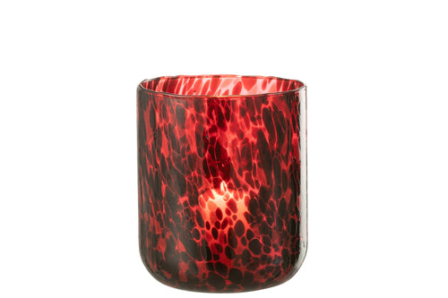 J-Line windlicht Gevlekt - glas - rood/zwart - large