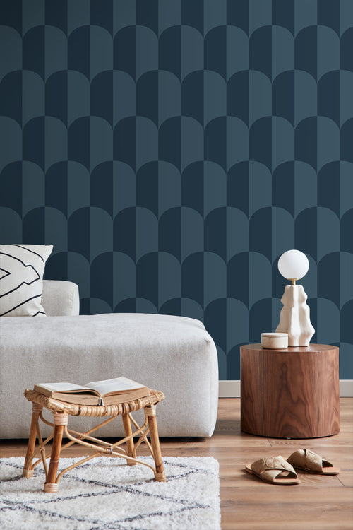 ESTAhome behang art deco bogen vergrijsd donker blauw - 53 cm x 10.05 m - 139996 - vtwonen shop