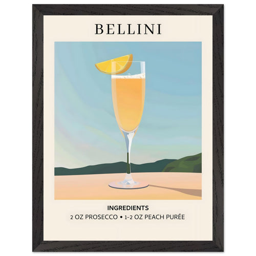 Artfulprints Poster met Lijst Bellini cocktail - Ingrediënten   - 30x40 cm - Geel