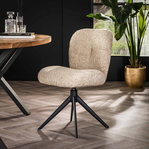 Giga Meubel Eetkamerstoel Comfort - Zand Bouclé - Draaibaar - Set van 2