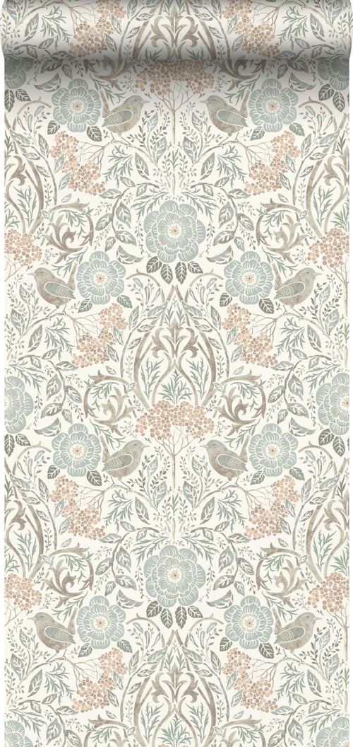 ESTAhome behang bloemen en vogels in art nouveau stijl wit 53 cm x 10.05 m 139294