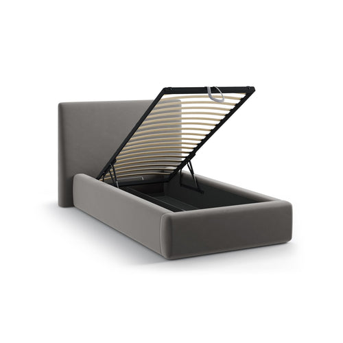 Cosmopolitan Design - Opbergbed met hoofdeinde Asti 90x200cm flueel donkergrijs - 220x130x95cm