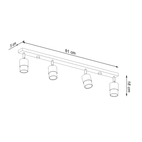 Sollux Lighting Plafondlamp NERO 4 zwart/chroom - 81x5x18cm