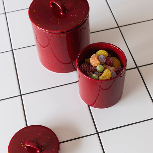 Ona - Voorraadpot 11xH14,5cm met deksel burgundy Fika