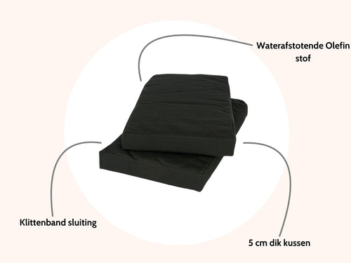 MaximaVida picknicktafel kussenpakket Havana zwart 55 x 27,5 x 5 cm - waterafstotend - 6 stuks