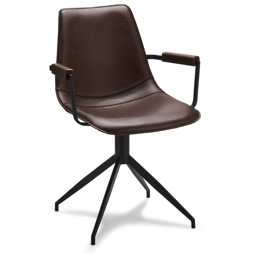 Furnhouse eetkamerstoelen armleuning Isabel - Donkerbruin - Kunstleer - Set van 6