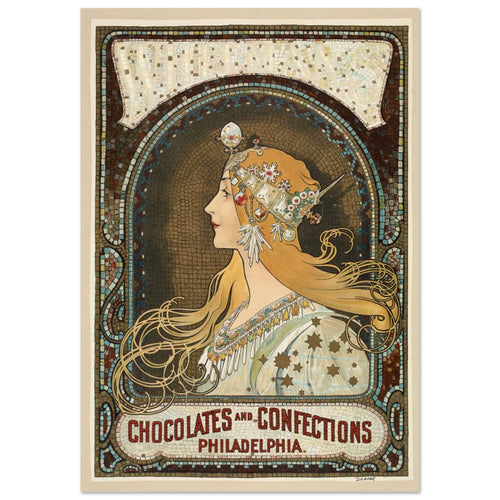 Artfulprints Poster met Lijst Alphonse Mucha - Chocolates and confections Philadelphia   - 30x40 cm - Bruin