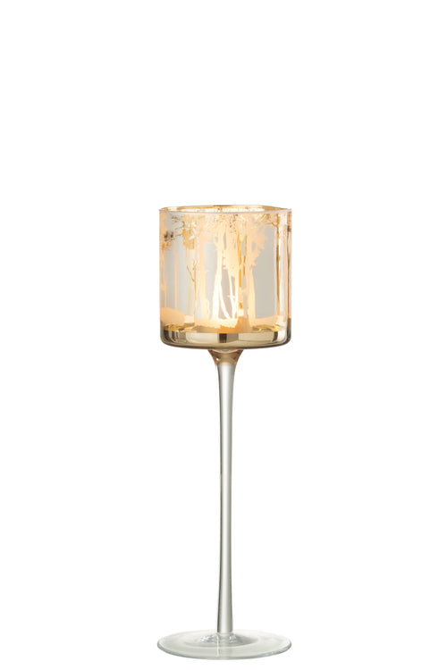 J-Line theelichthouder op voet Bomen - glas - goud - large - vtwonen shop