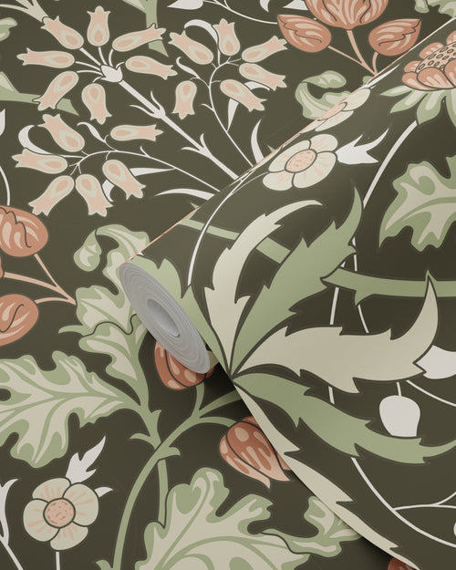 ESTAhome behang vintage bloemen in art nouveau stijl donkergroen en terracotta - 50 x 900 cm - 131183 - vtwonen shop