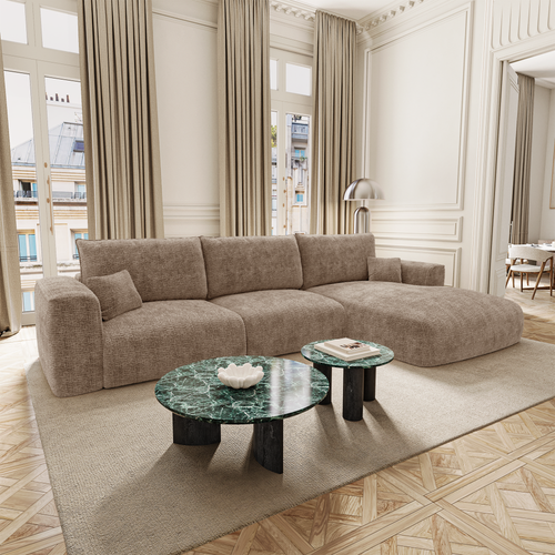 Premium Interiors - Rechthoekige hoekbank met snelle slaapfunctie COMO - weefsel met ruitpatroon, voelt zacht aan bruin 300cm