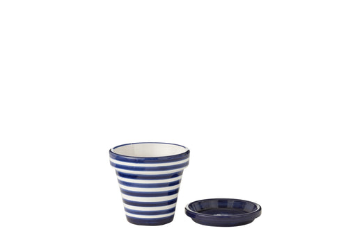 J-Line bloempot Granada Stripes Handmade + Painted - keramiek - blauw - small -  Ø 21 cm