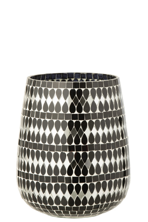 J-Line theelichthouder Mozaïek - glas - zwart/zilver - large - vtwonen shop