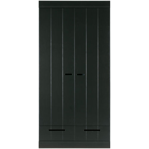 WOOOD kledingkast 2-deurs met lade Connect - Grenen - Zwart - 195x94x53 - vtwonen shop