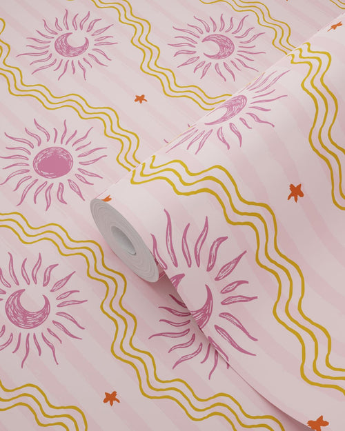 ESTAhome behang zonnetjes paars, roze en geel - 50 x 900 cm - 131712