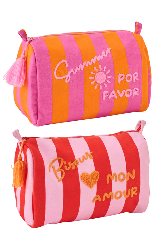 J-Line toilettas Summer + Bisous Gestreept - katoen - mix - set van 2