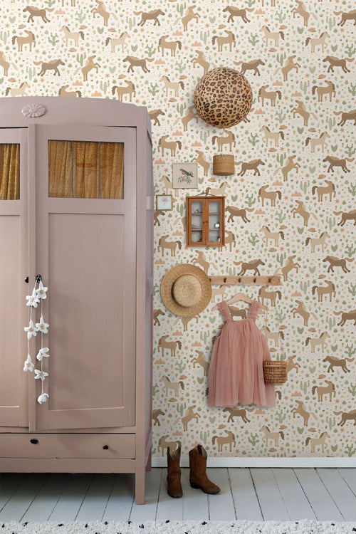 ESTAhome behang paarden beige, bruin en groen - 50 x 900 cm - 132192