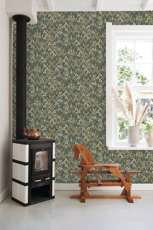 ESTAhome behang vintage bloemen in art nouveau stijl vergrijsd groen, blauw en beige - 50 x 900 cm - 130994 - vtwonen shop