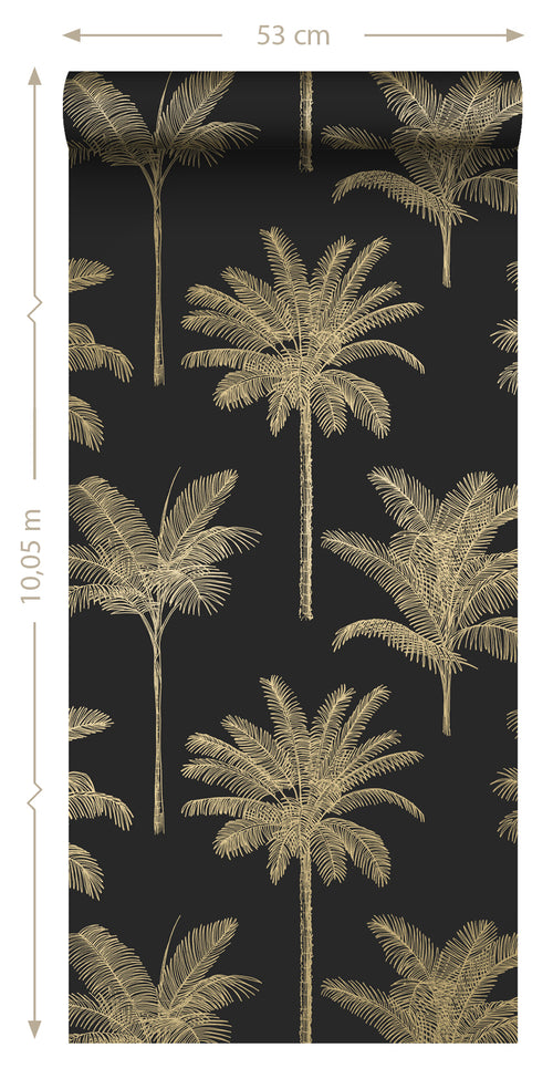 ESTAhome behang palmbomen zwart en goud - 53 cm x 10.05 m - 139322