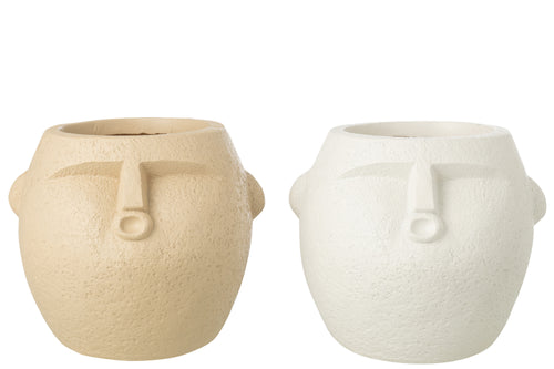 J-Line bloempot - polyresin - wit/beige - large - 2 stuks