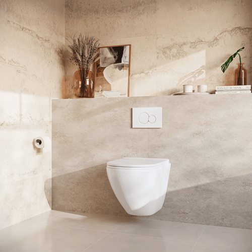 LOMAZOO hangtoiletset Linea - met inbouwreservoir & ronde drukplaat - rond - wit