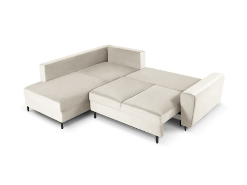 Cosmopolitan Design Uitklapbare hoekbank links met opbergdoos Kyoto 5-zits, flueel, lichtbeige - 194x243x88cm