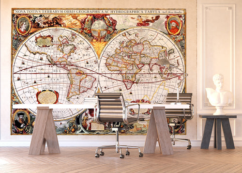 Sanders & Sanders fotobehang vintage wereldkaart beige, rood en geel - 360 x 270 cm - 600455 - vtwonen shop