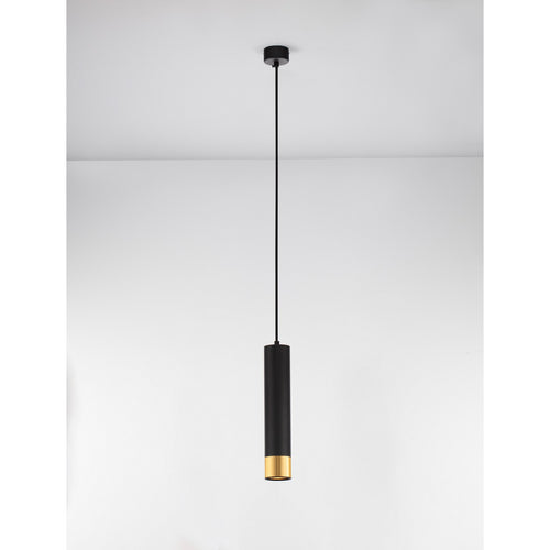 Nova Luce PICTO Hoge, slanke hanglamp voor aan het plafond, zandkleurig zwart, goudkleurige GU10 fitting, 1x10W
