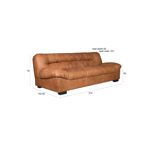Dutchbone Douglas 3-zitsbank Leer Cognac Bruin - vtwonen shop