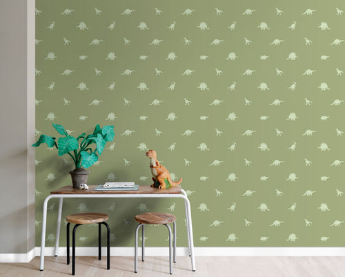 ESTAhome behang dinosaurussen vergrijsd groen - 50 x 900 cm - 131804