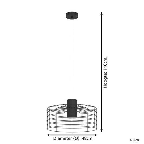 EGLO hanglamp Milligan - e27 - industrieel - ø 48 cm - zwart/wit - vtwonen shop