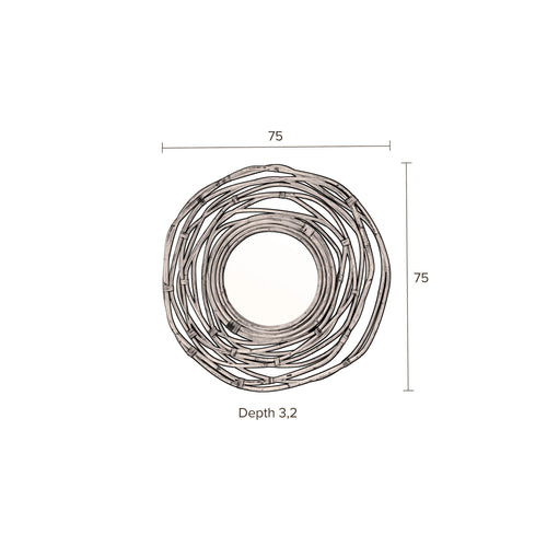 Dutchbone Kubu Spiegel/ Wandspiegel rond Rotan 75x75 cm - Bruin